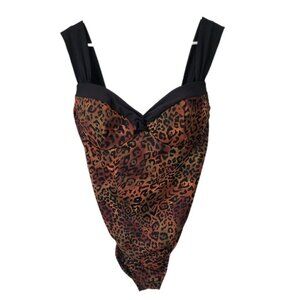 Trimshaper One Piece Swimsuit 18 Women's Leopard Print Black X-Back Padded